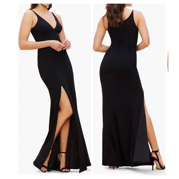 Dress The Population Iris Slit Crepe Black Gown Maxi Dress - Picture 14 of 14